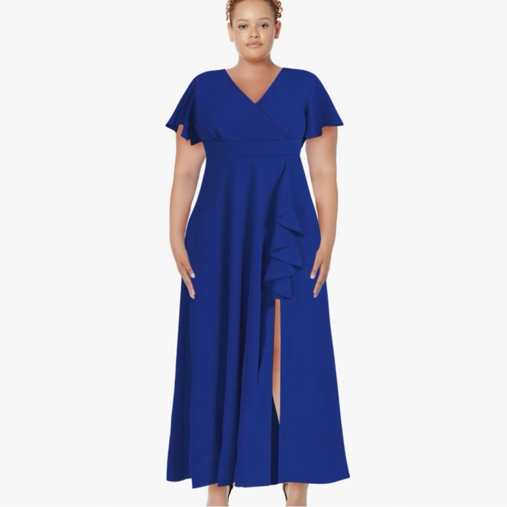 NWT Classic Royal Blue Ruffle Split Dress